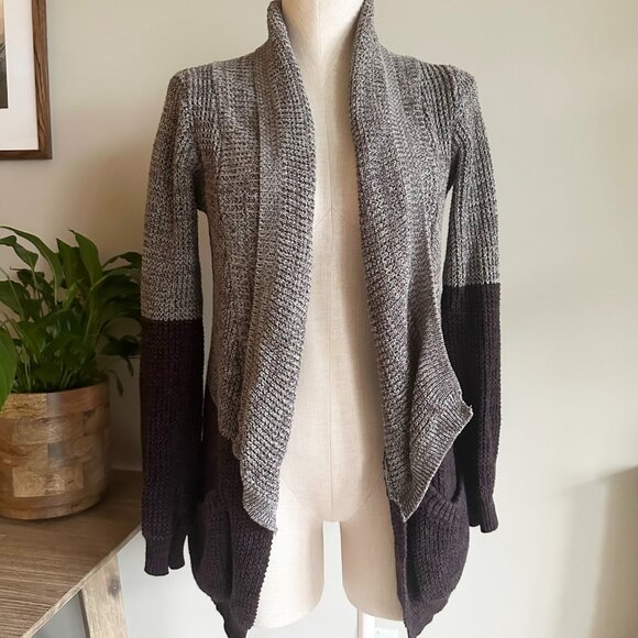 Colorblock Shawl Cardigan Sweater Womens Size XS Purple and Grey Marled - Picture 1 of 6